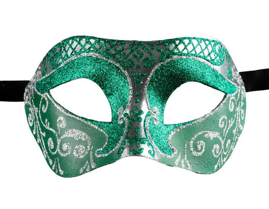Masque Colombine Vert et Argenté – Artisanat Authentique de Venise