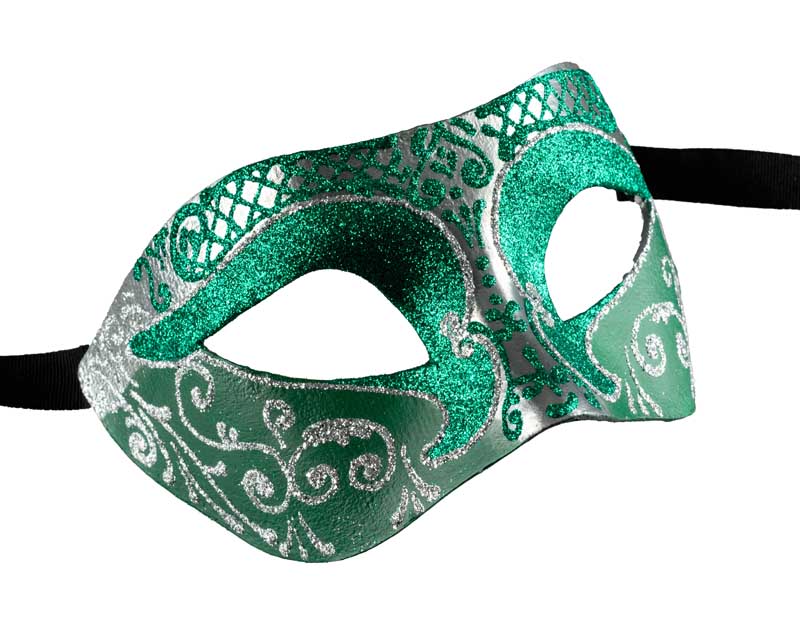 Masque Colombine Vert et Argenté – Artisanat Authentique de Venise