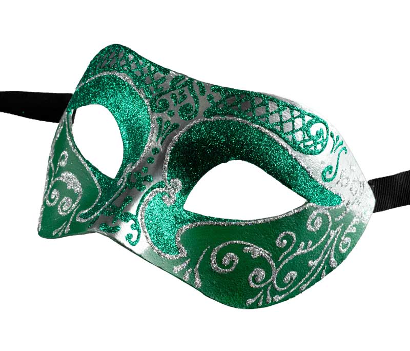 Masque Colombine Vert et Argenté – Artisanat Authentique de Venise