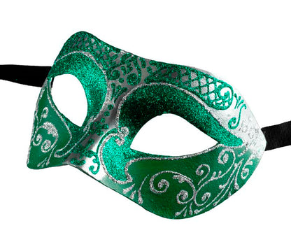 Masque Colombine Vert et Argenté – Artisanat Authentique de Venise