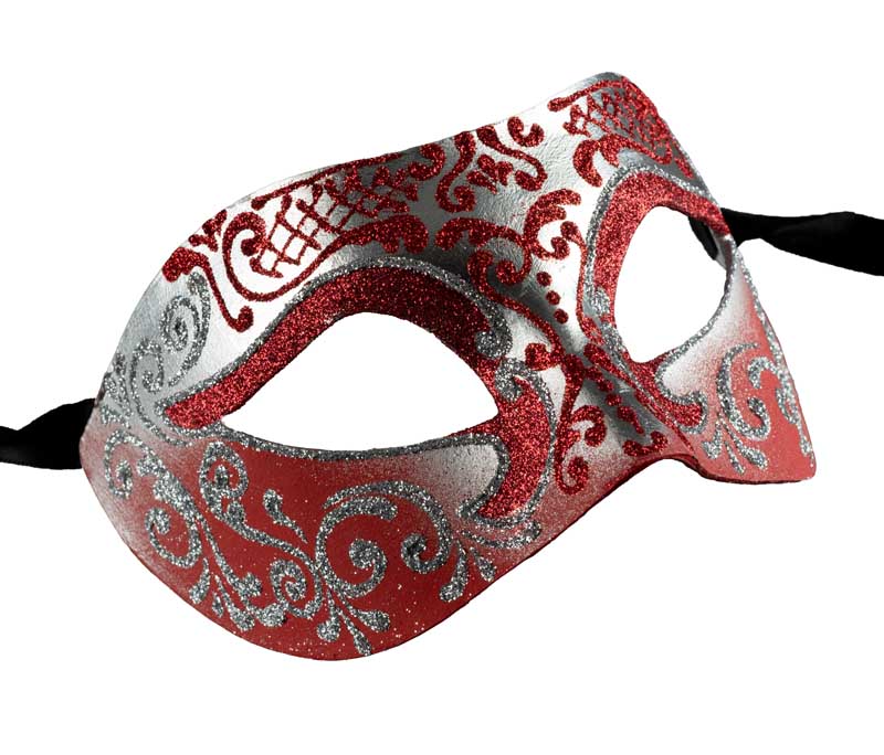 Masque Colombine Rouge et Argenté – Artisanat Authentique de Venise