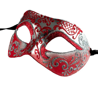 Masque Colombine Rouge et Argenté – Artisanat Authentique de Venise