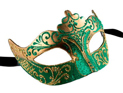 Masque Colombine à Pointe Vert Doré – Artisanat Authentique de Venise