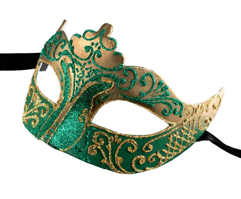 Masque Colombine à Pointe Vert Doré – Artisanat Authentique de Venise