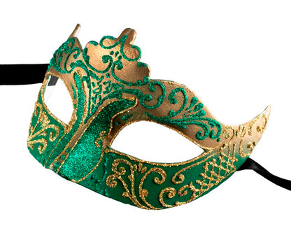 Masque Colombine à Pointe Vert Doré – Artisanat Authentique de Venise