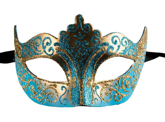 Masque Colombine Bleu Doré à Pointe – Artisanat Authentique de Venise