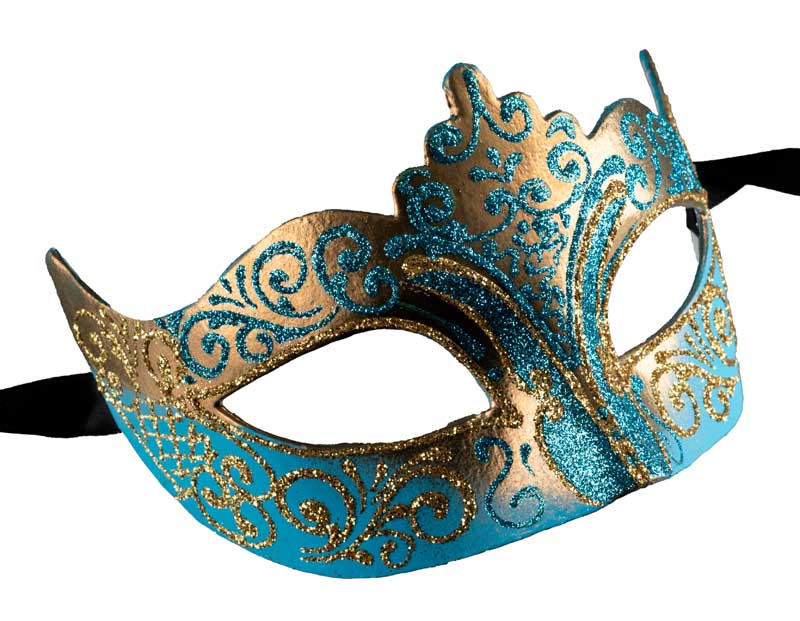 Masque Colombine Bleu Doré à Pointe – Artisanat Authentique de Venise