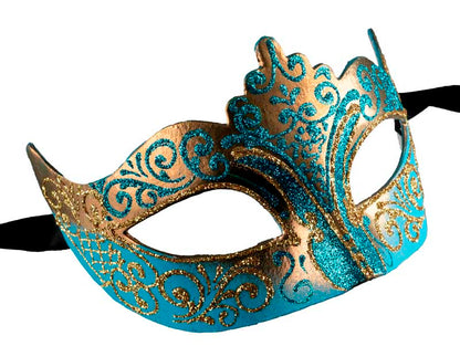 Masque Colombine Bleu Doré à Pointe – Artisanat Authentique de Venise