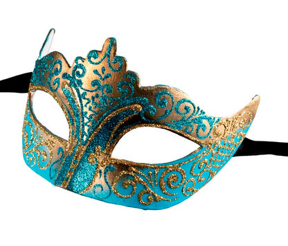 Masque Colombine Bleu Doré à Pointe – Artisanat Authentique de Venise