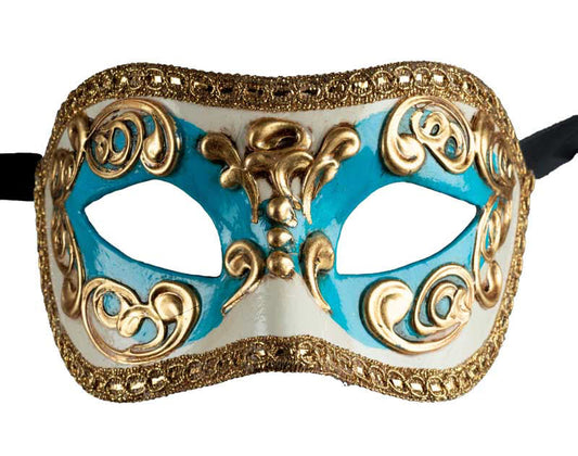 Masque Colombine Occhi Bleu et Doré – Artisanat Authentique de Venise