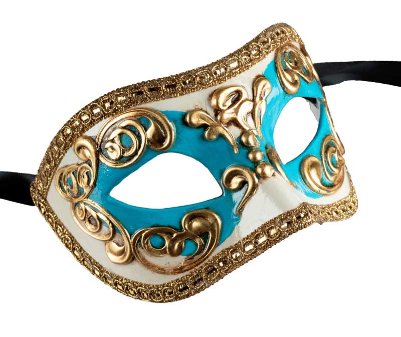 Masque Colombine Occhi Bleu et Doré – Artisanat Authentique de Venise