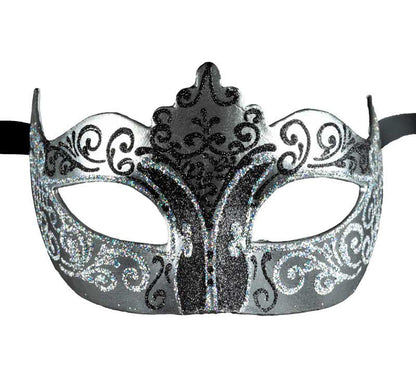 Masque de Venise Colombine Noir Argenté – Artisanat Authentique de Venise