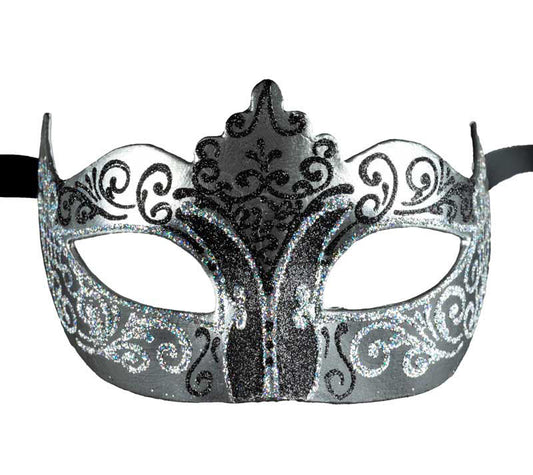 Masque de Venise Colombine Noir Argenté – Artisanat Authentique de Venise