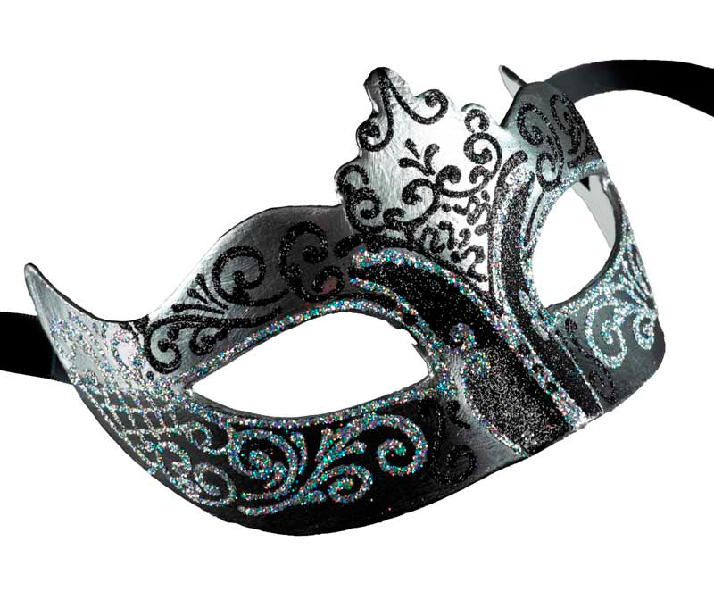 Masque de Venise Colombine Noir Argenté – Artisanat Authentique de Venise