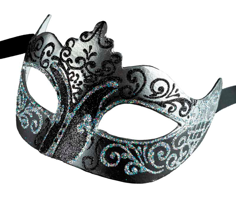 Masque de Venise Colombine Noir Argenté – Artisanat Authentique de Venise