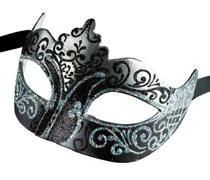Masque de Venise Colombine Noir Argenté – Artisanat Authentique de Venise