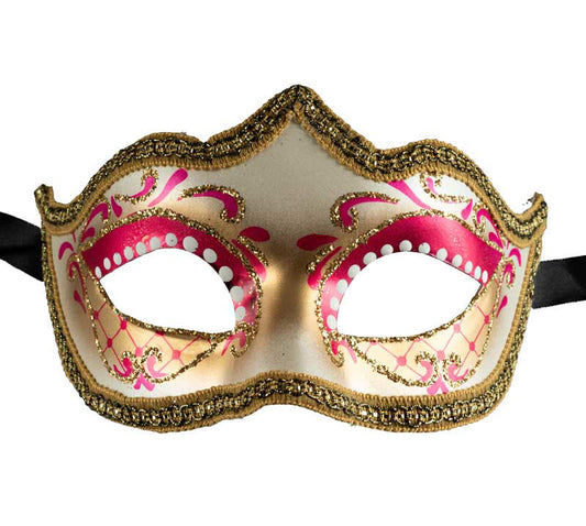 Masque Colombine Rose et Doré à Pointe de Venise – Artisanat Authentique