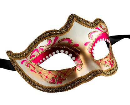 Masque Colombine Rose et Doré à Pointe de Venise – Artisanat Authentique