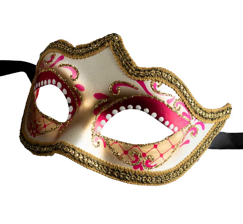 Masque Colombine Rose et Doré à Pointe de Venise – Artisanat Authentique