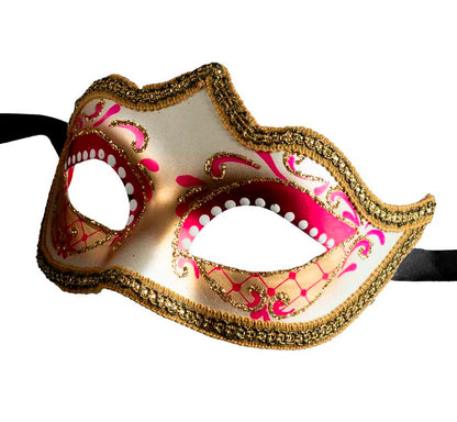 Masque Colombine Rose et Doré à Pointe de Venise – Artisanat Authentique