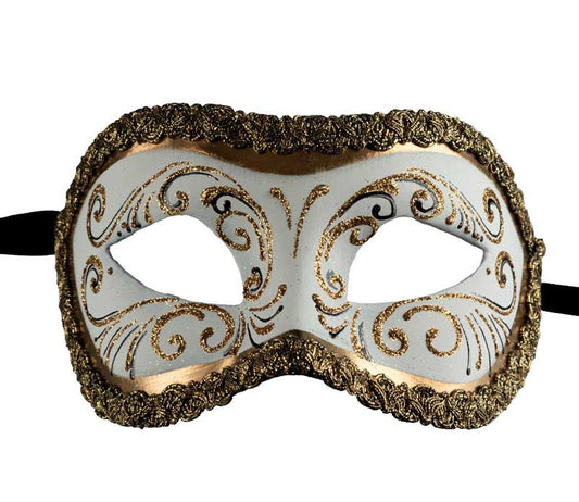 Masque Colombine Blanc et Doré Era – Artisanat Authentique de Venise