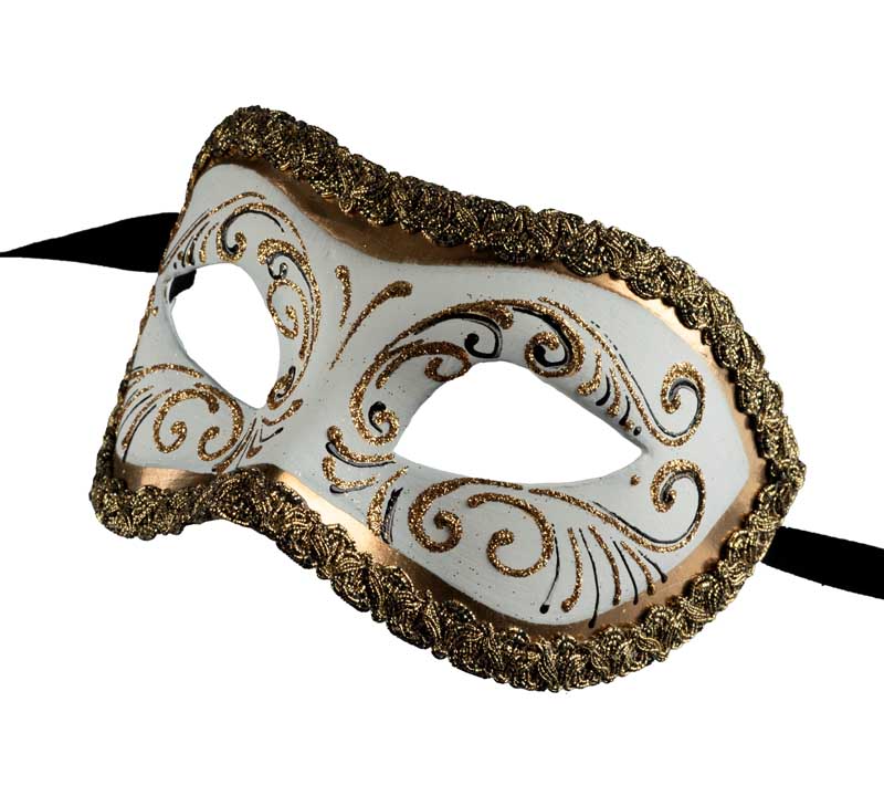 Masque Colombine Blanc et Doré Era – Artisanat Authentique de Venise