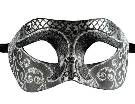 Masque Colombine Noir et Argenté – Artisanat Authentique de Venise