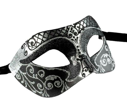 Masque Colombine Noir et Argenté – Artisanat Authentique de Venise