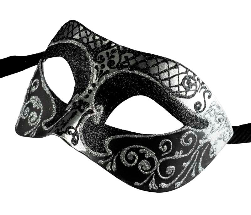 Masque Colombine Noir et Argenté – Artisanat Authentique de Venise