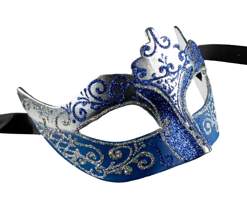 Masque Colombine Bleu Argenté – Artisanat Authentique de Venise