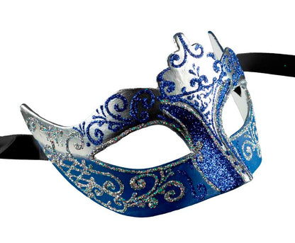 Masque Colombine Bleu Argenté – Artisanat Authentique de Venise