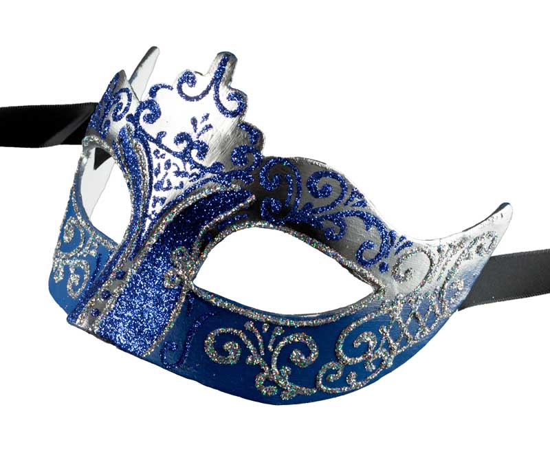 Masque Colombine Bleu Argenté – Artisanat Authentique de Venise