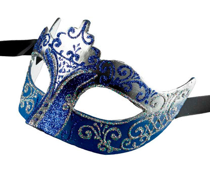 Masque Colombine Bleu Argenté – Artisanat Authentique de Venise