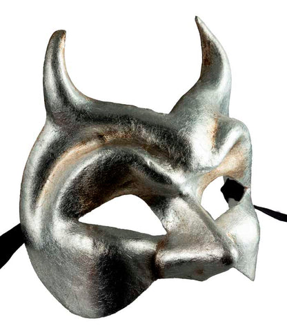 Masque Diable de Venise Argenté en Papier Mâché – Artisanat Authentique de Venise