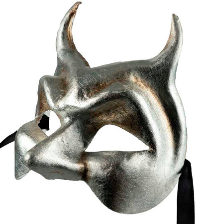 Masque Diable de Venise Argenté en Papier Mâché – Artisanat Authentique de Venise