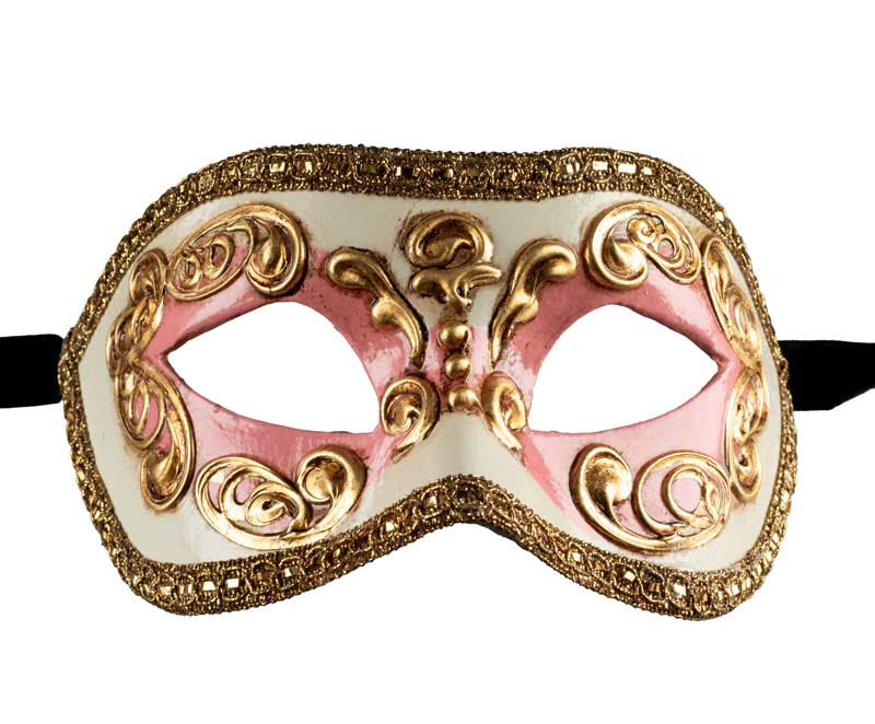 Masque Colombine Rose et Doré – Artisanat Authentique de Venise