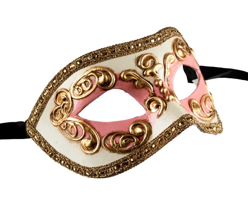 Masque Colombine Rose et Doré – Artisanat Authentique de Venise