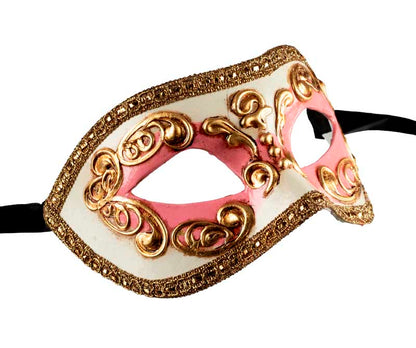 Masque Colombine Rose et Doré – Artisanat Authentique de Venise
