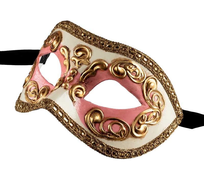 Masque Colombine Rose et Doré – Artisanat Authentique de Venise