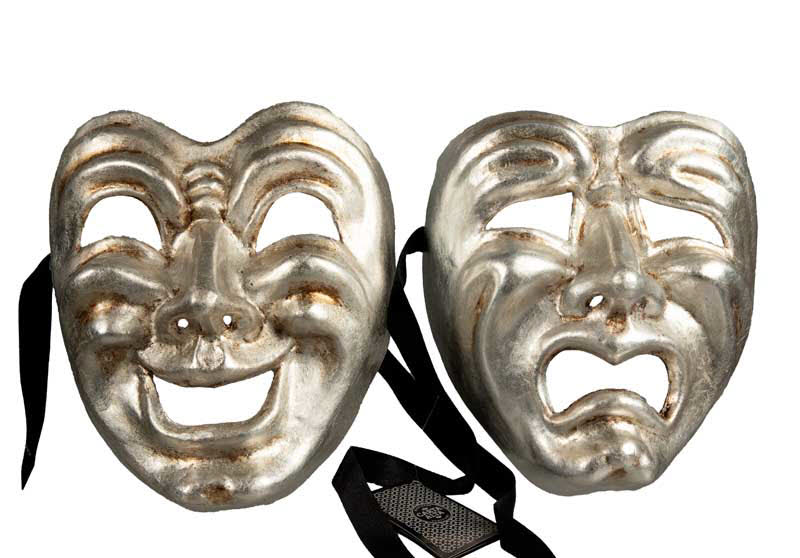 Duo de Masques Comédie et Tragédie Argentés – Artisanat Authentique de Venise