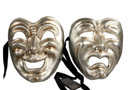 Duo de Masques Comédie et Tragédie Argentés – Artisanat Authentique de Venise