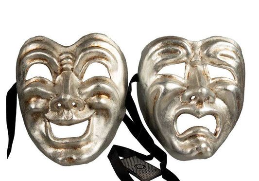 Duo de Masques Comédie et Tragédie Argentés – Artisanat Authentique de Venise