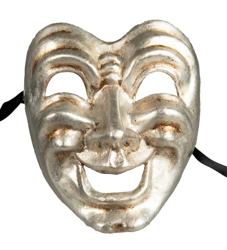 Duo de Masques Comédie et Tragédie Argentés – Artisanat Authentique de Venise