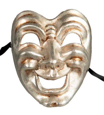 Duo de Masques Comédie et Tragédie Argentés – Artisanat Authentique de Venise
