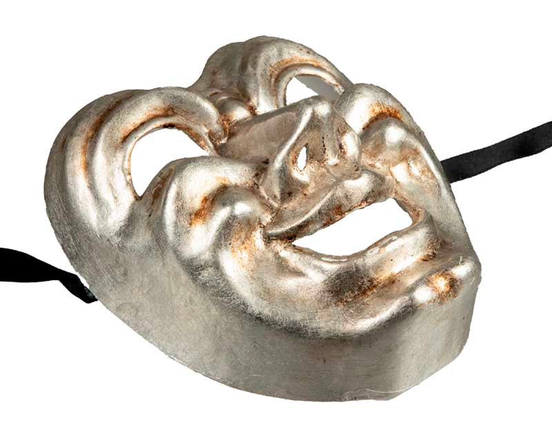 Duo de Masques Comédie et Tragédie Argentés – Artisanat Authentique de Venise