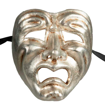 Duo de Masques Comédie et Tragédie Argentés – Artisanat Authentique de Venise