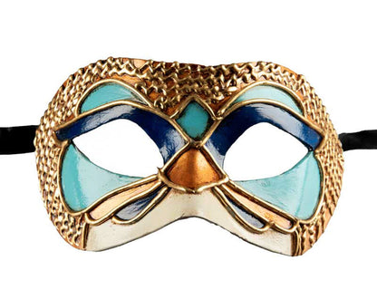 Masque Colombine Bleu et Doré – Artisanat Authentique de Venise
