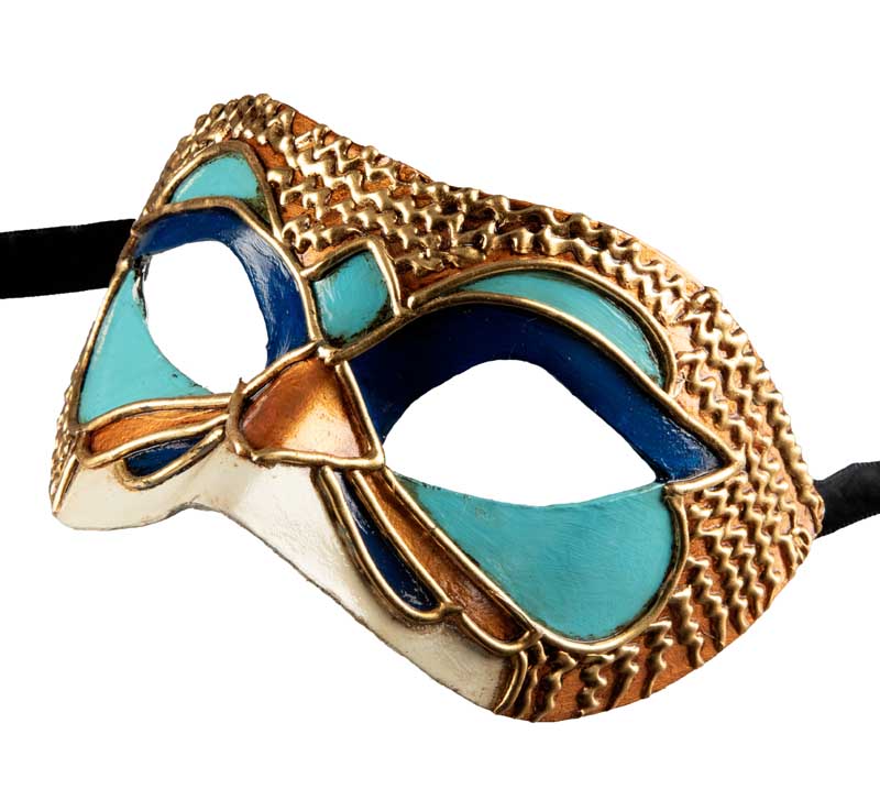 Masque Colombine Bleu et Doré – Artisanat Authentique de Venise