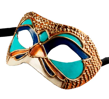Masque Colombine Bleu et Doré – Artisanat Authentique de Venise