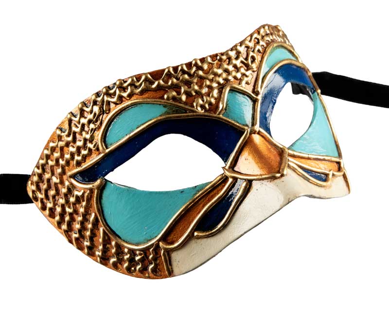 Masque Colombine Bleu et Doré – Artisanat Authentique de Venise